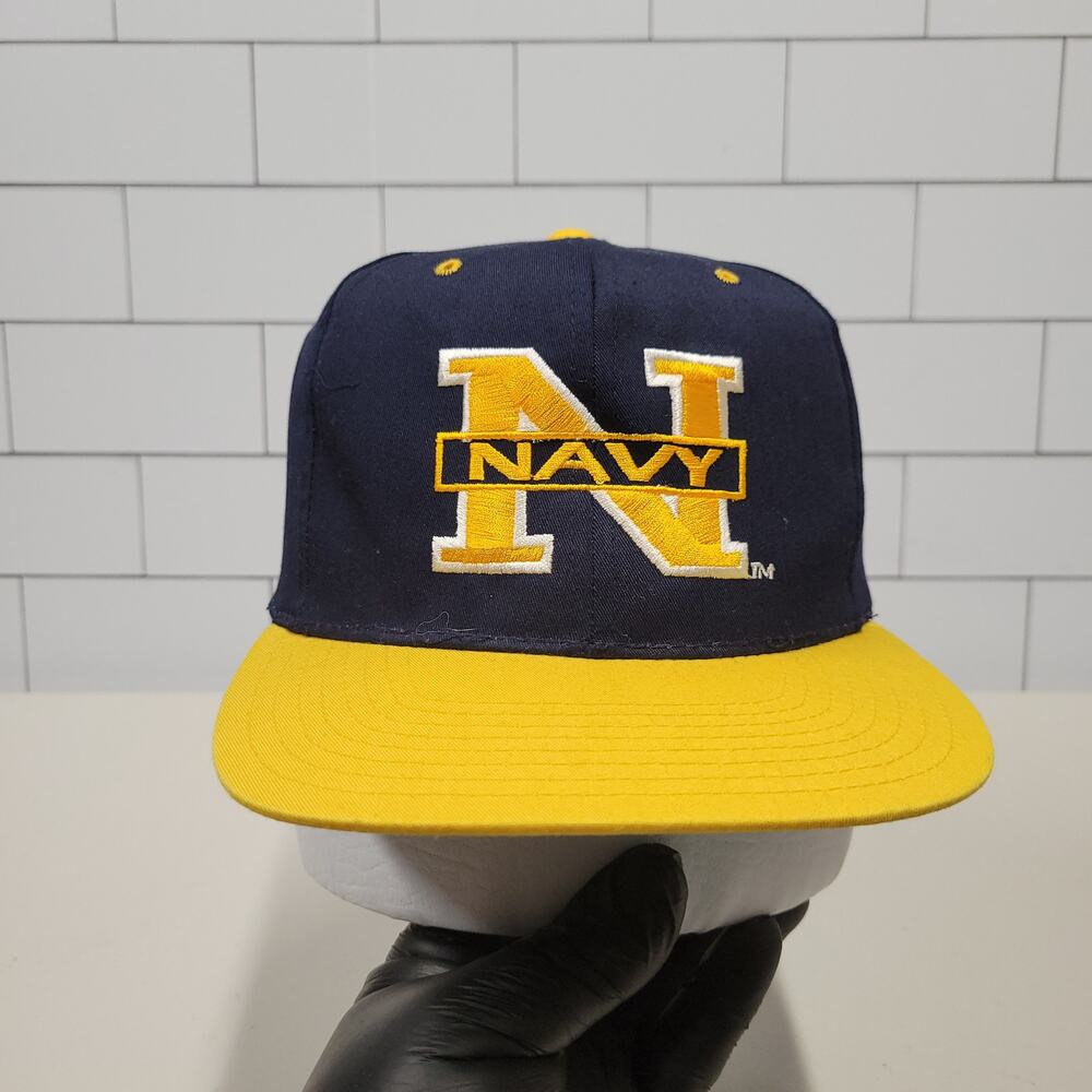 Vintage Navy Midshipmen Headmaster Plain Logo Two Tone Snapback Hat NCAA